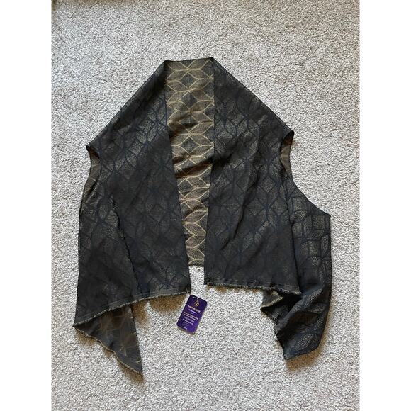Womens Wrap Jacket Leaf Pattern Reversible Fly Vest One Size green Bronze/Black - Picture 2 of 8